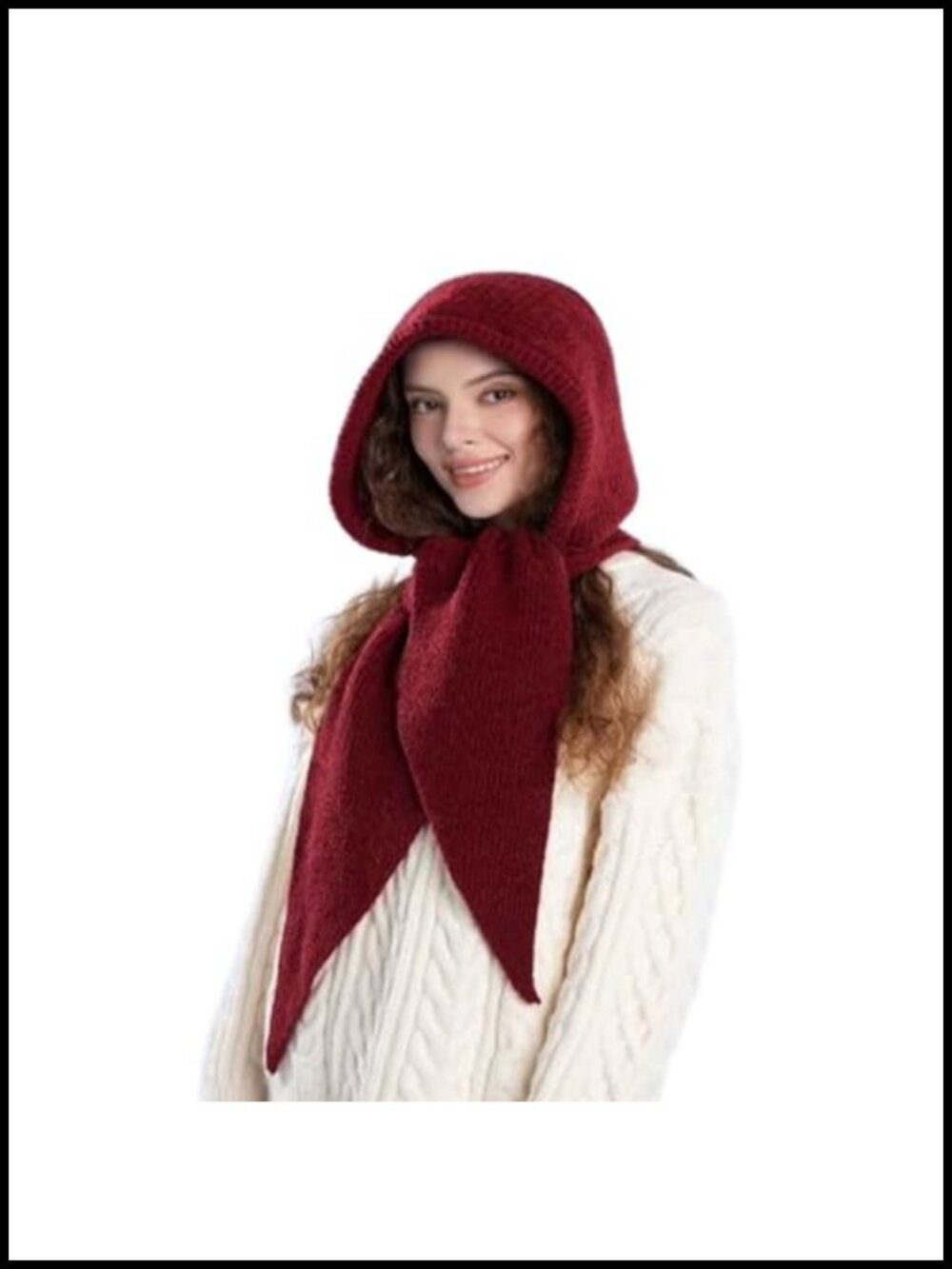 Polyester Knit Hooded Scarf Balaclava Beanie Winter Warm Neck Shawl